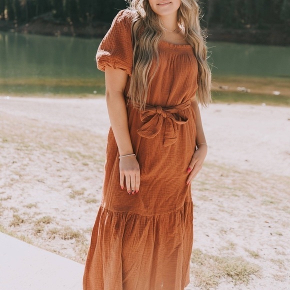 Lush Ginger Puffed Sleeve Dress - M - Picture 3 of 9